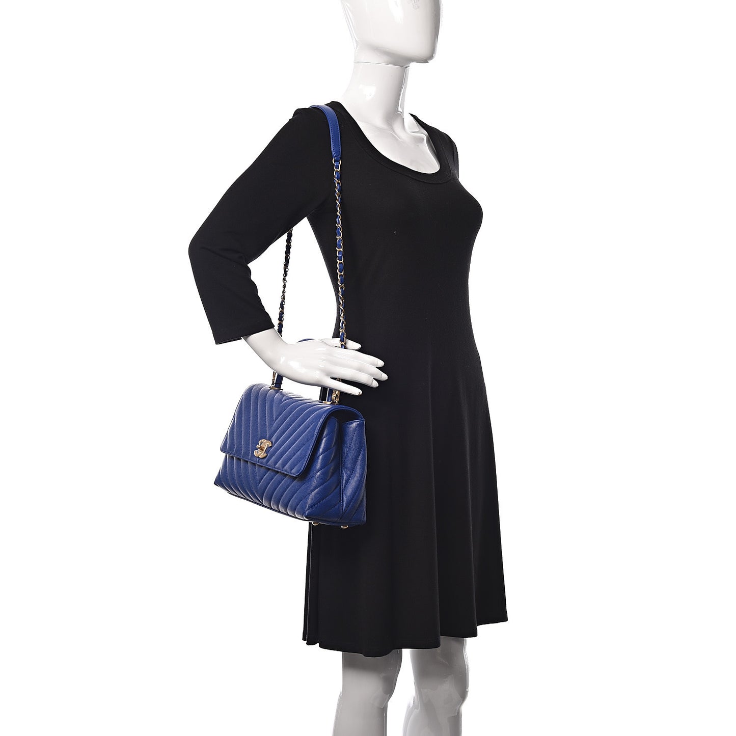 Caviar Chevron Quilted Small Coco Handle Flap Blue