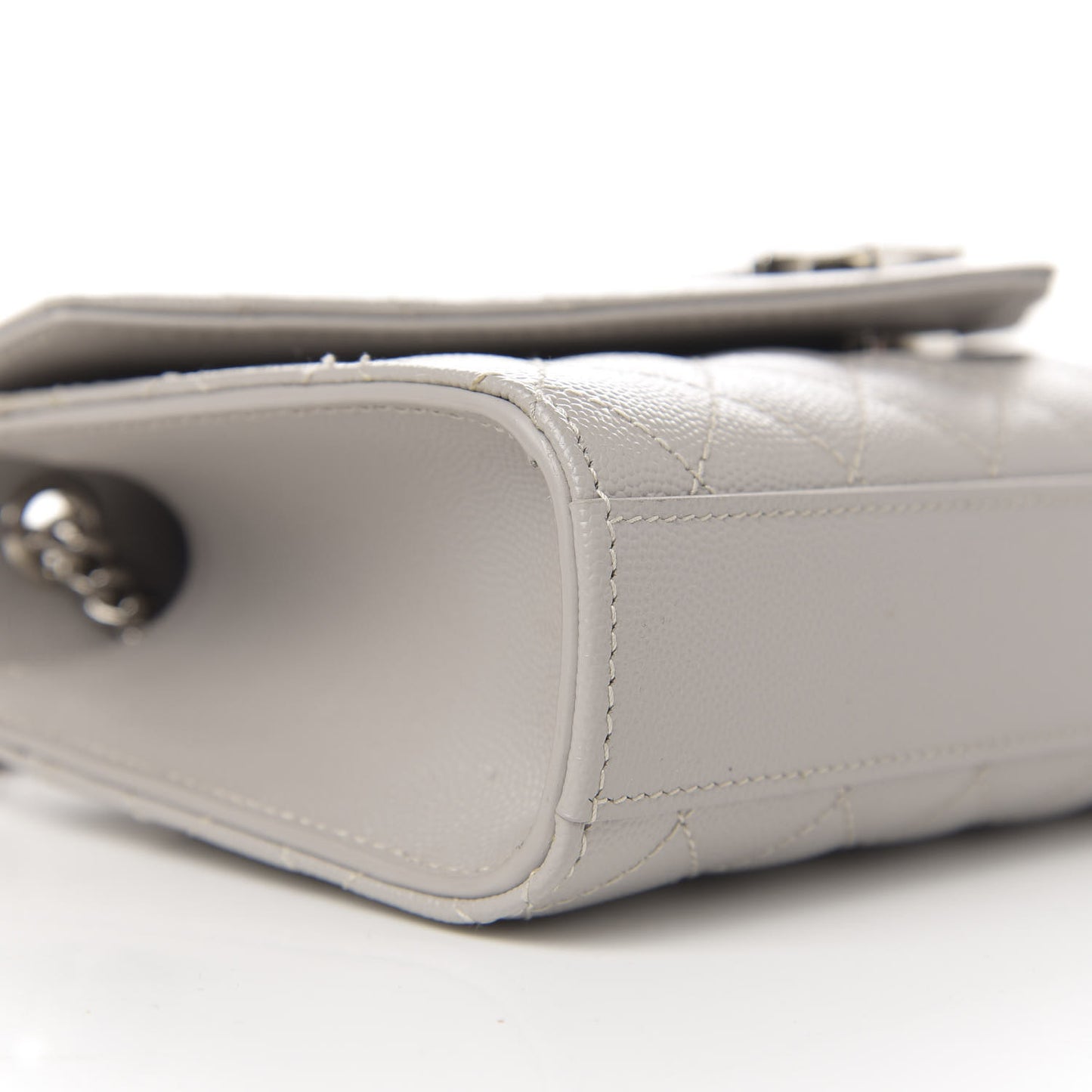 Grain De Poudre Textured Mixed Matelasse Triquilt Small Monogram Satchel Optical White