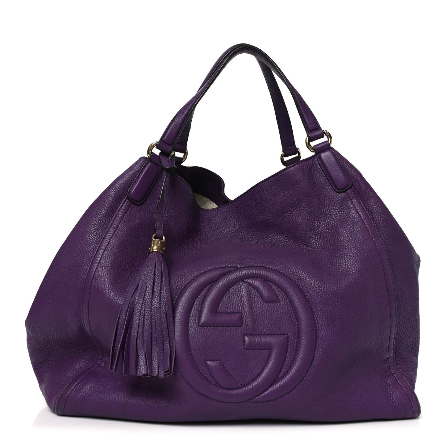Pebbled Calfskin Large Soho Shoulder Bag Shine Purple