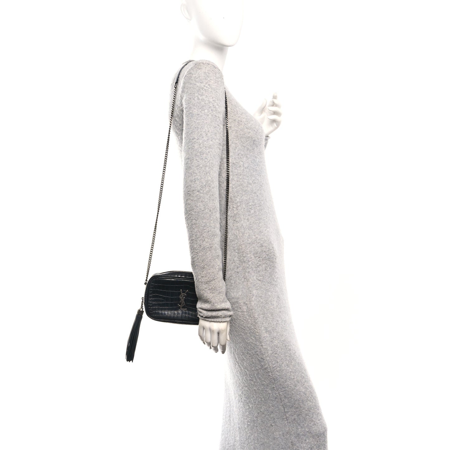 Calfskin Crocodile Embossed Monogram Mini Lou Camera Bag Black