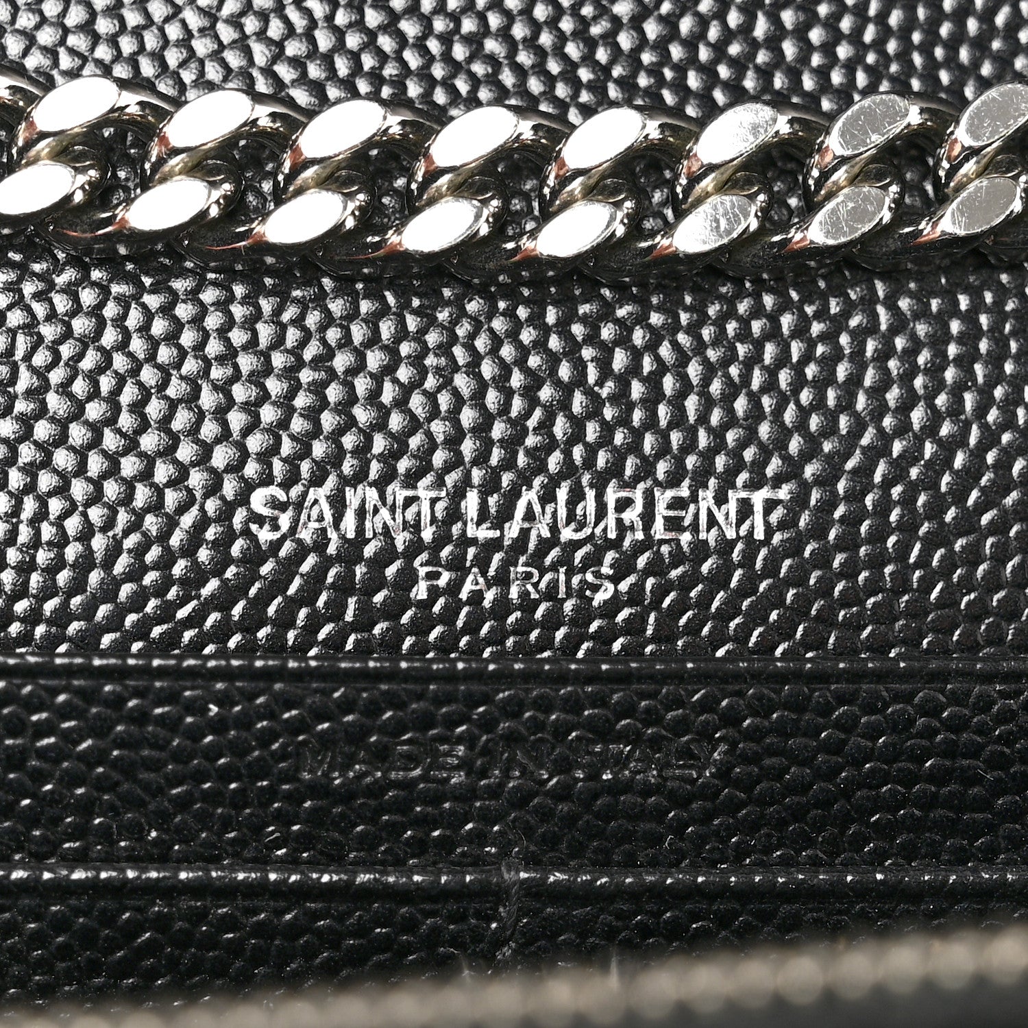 Saint Laurent Grain De Poudre Matelasse Chevron Monogram Chain Wallet Black 6 of 13