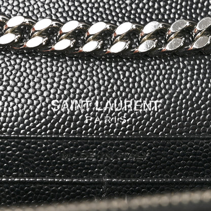 Saint Laurent Grain De Poudre Matelasse Chevron Monogram Chain Wallet Black 6 of 13