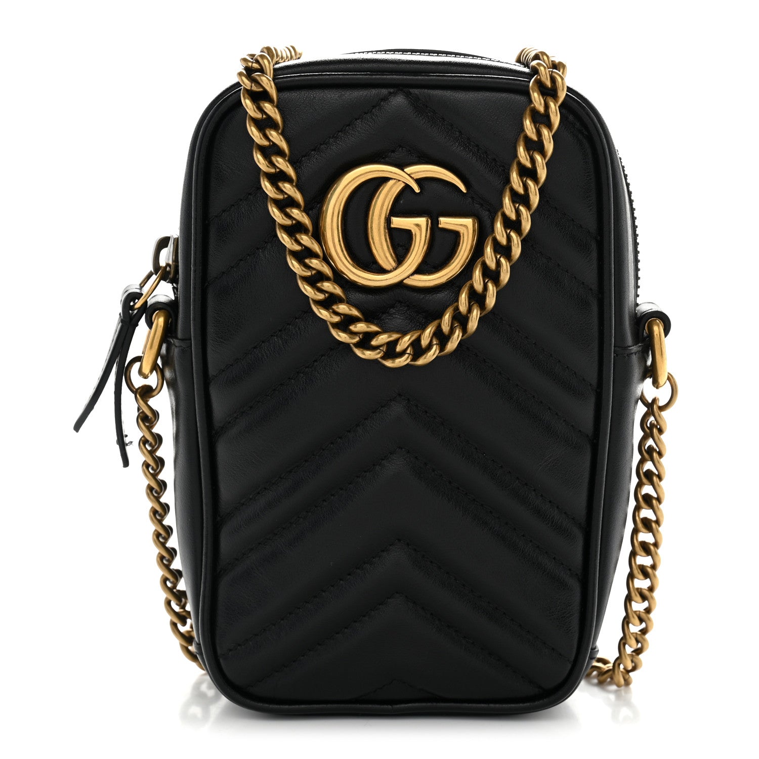 Gucci Calfskin Matelasse Mini GG Marmont Crossbody Bag Black 1 of 12