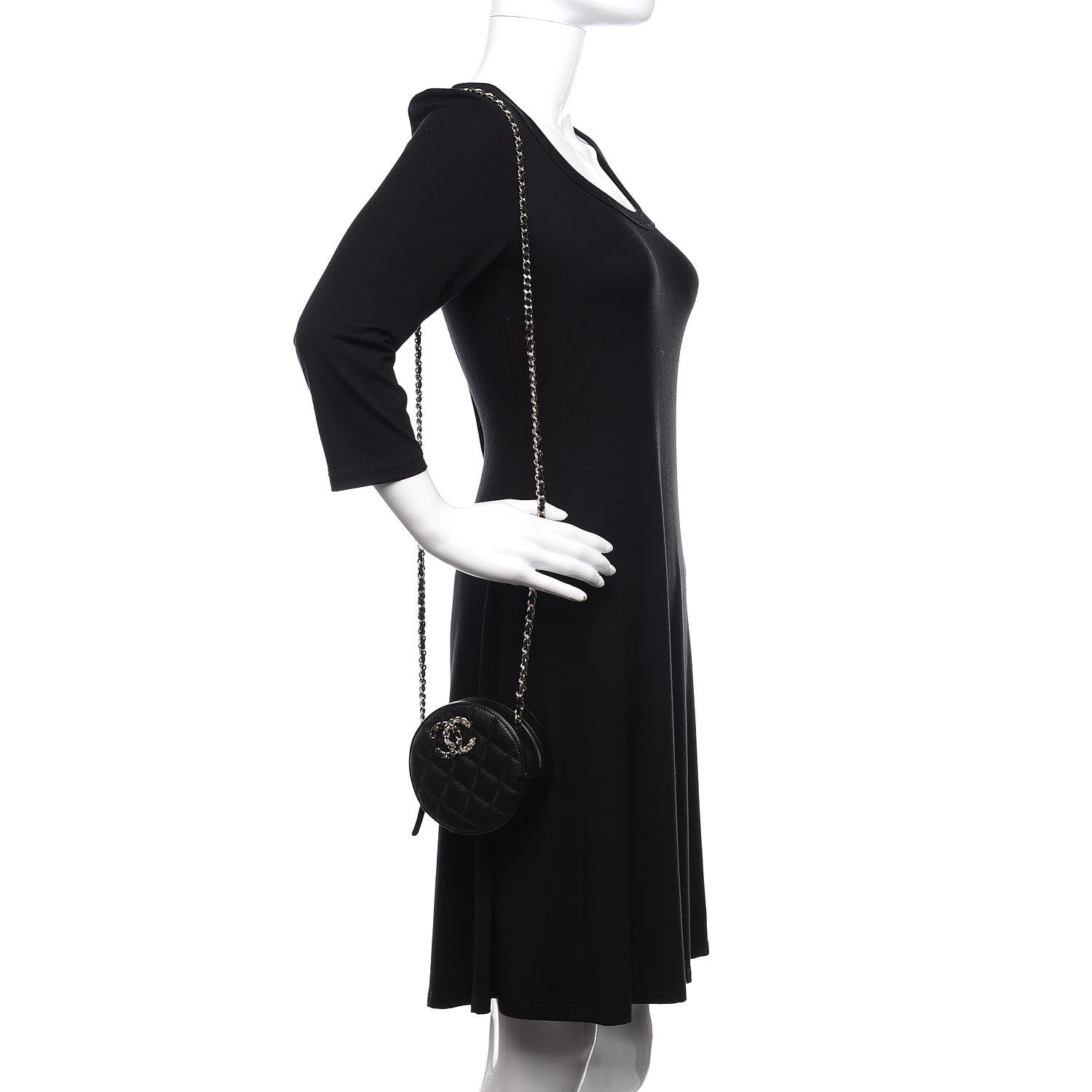 Chanel Caviar Quilted French New Wave Round Clutch With Chain Black 2 of 11