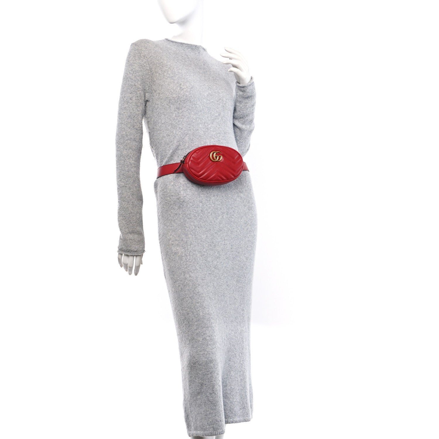 Gucci Calfskin Matelasse GG Marmont Belt Bag 85 34 Hibiscus Red 2 of 12