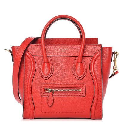 Celine Drummed Calfskin Nano Luggage Coquelicot 1 of 9