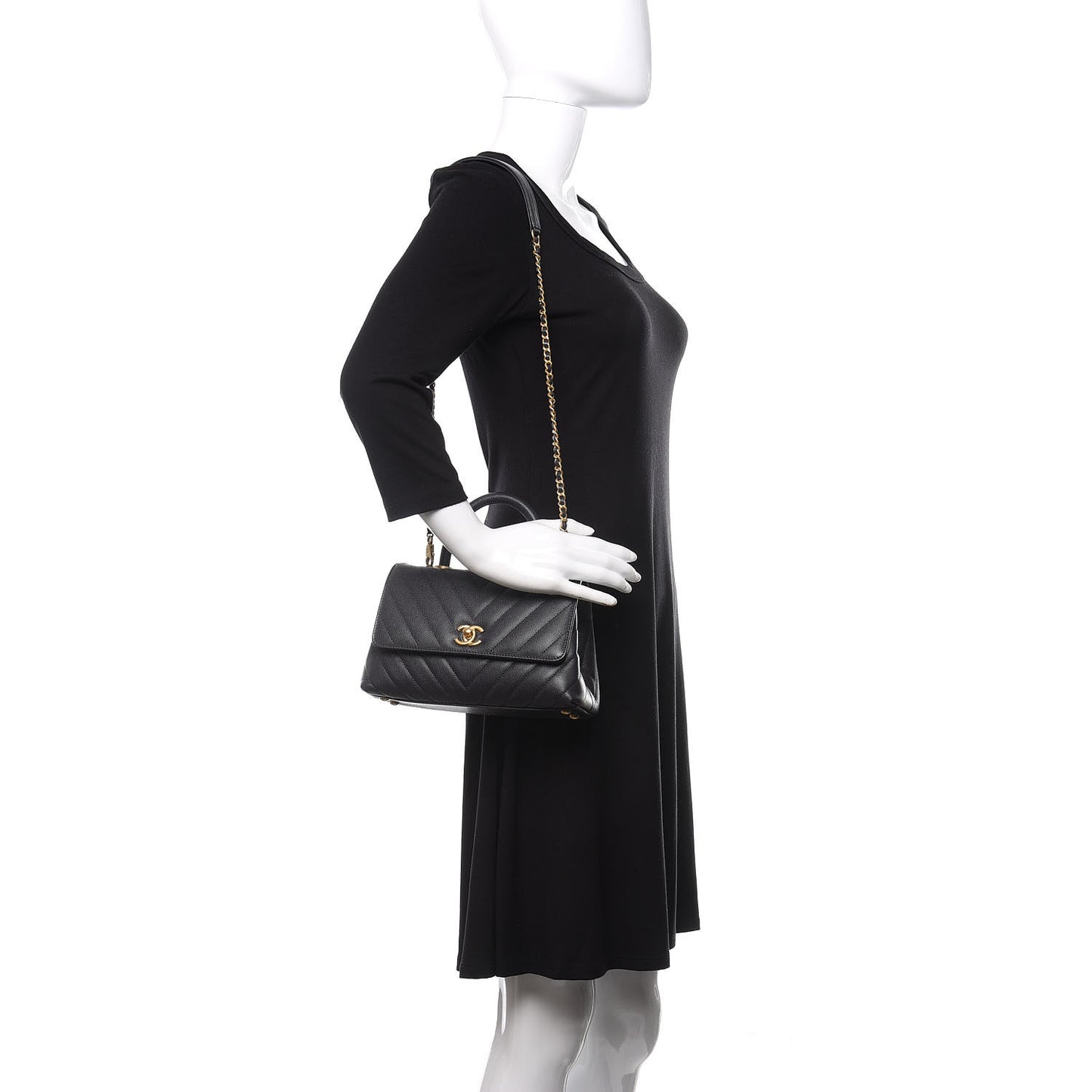 Caviar Chevron Quilted Mini Coco Handle Flap Dark Grey