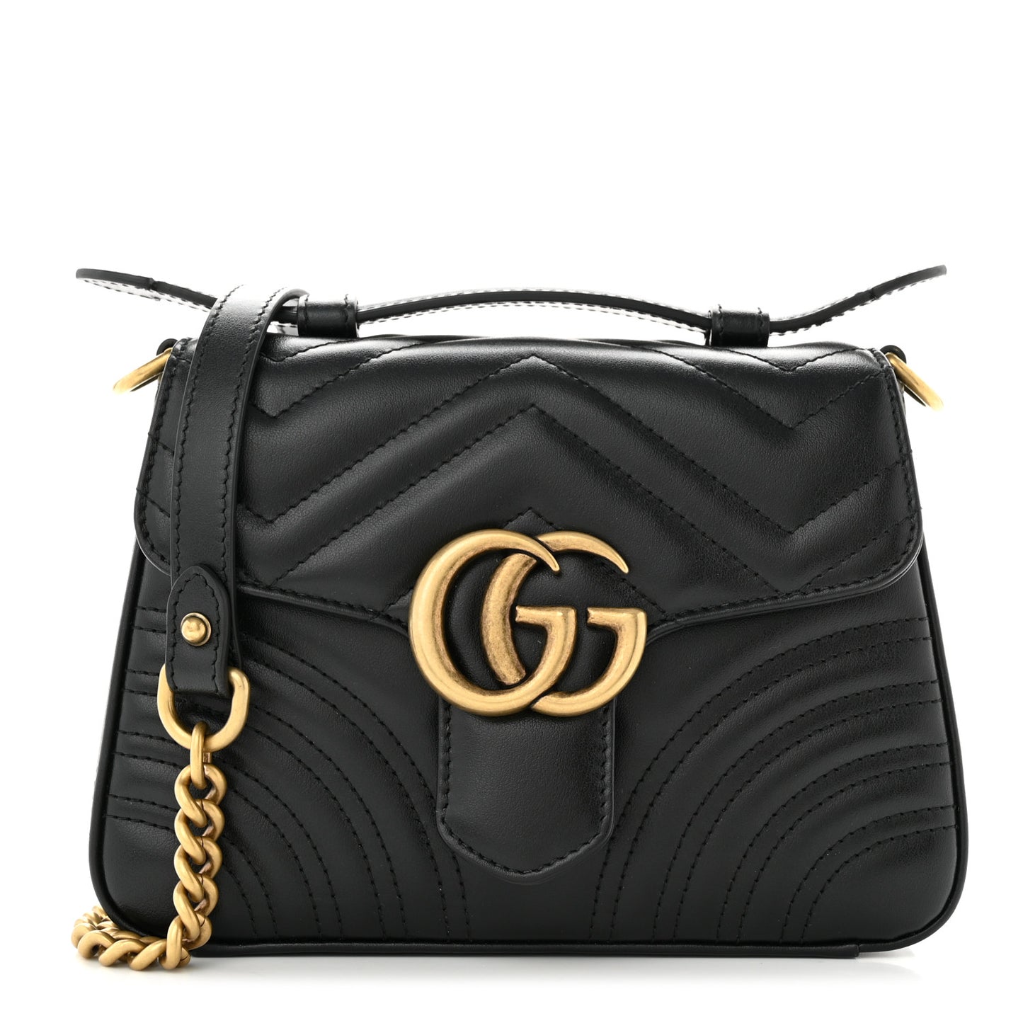Calfskin Matelasse Mini GG Marmont Top Handle Shoulder Bag Black
