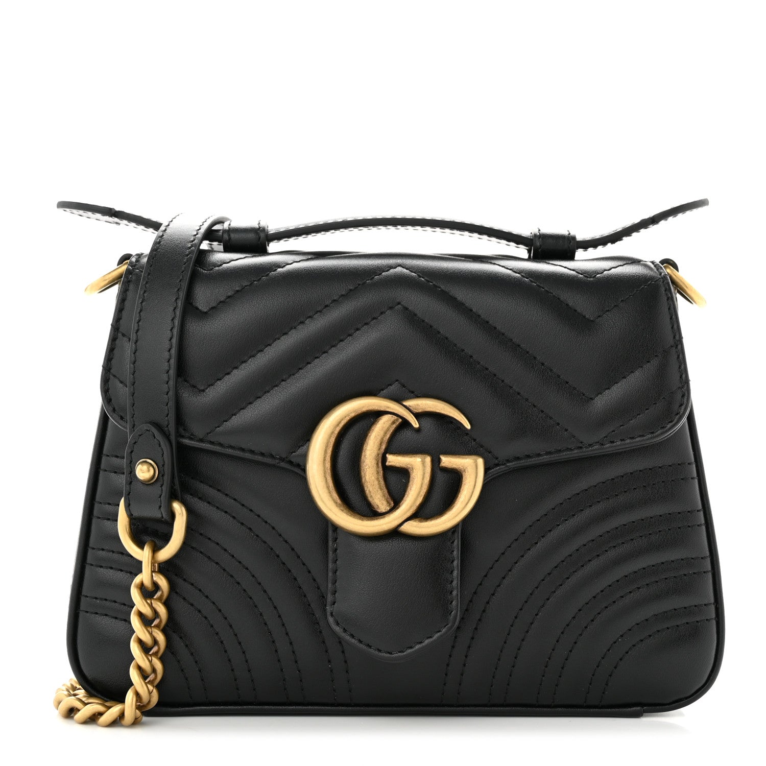 Gucci Calfskin Matelasse Mini GG Marmont Top Handle Shoulder Bag Black 1 of 11