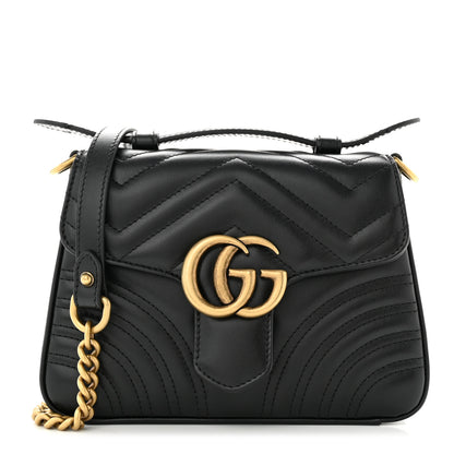 Gucci Calfskin Matelasse Mini GG Marmont Top Handle Shoulder Bag Black 1 of 11