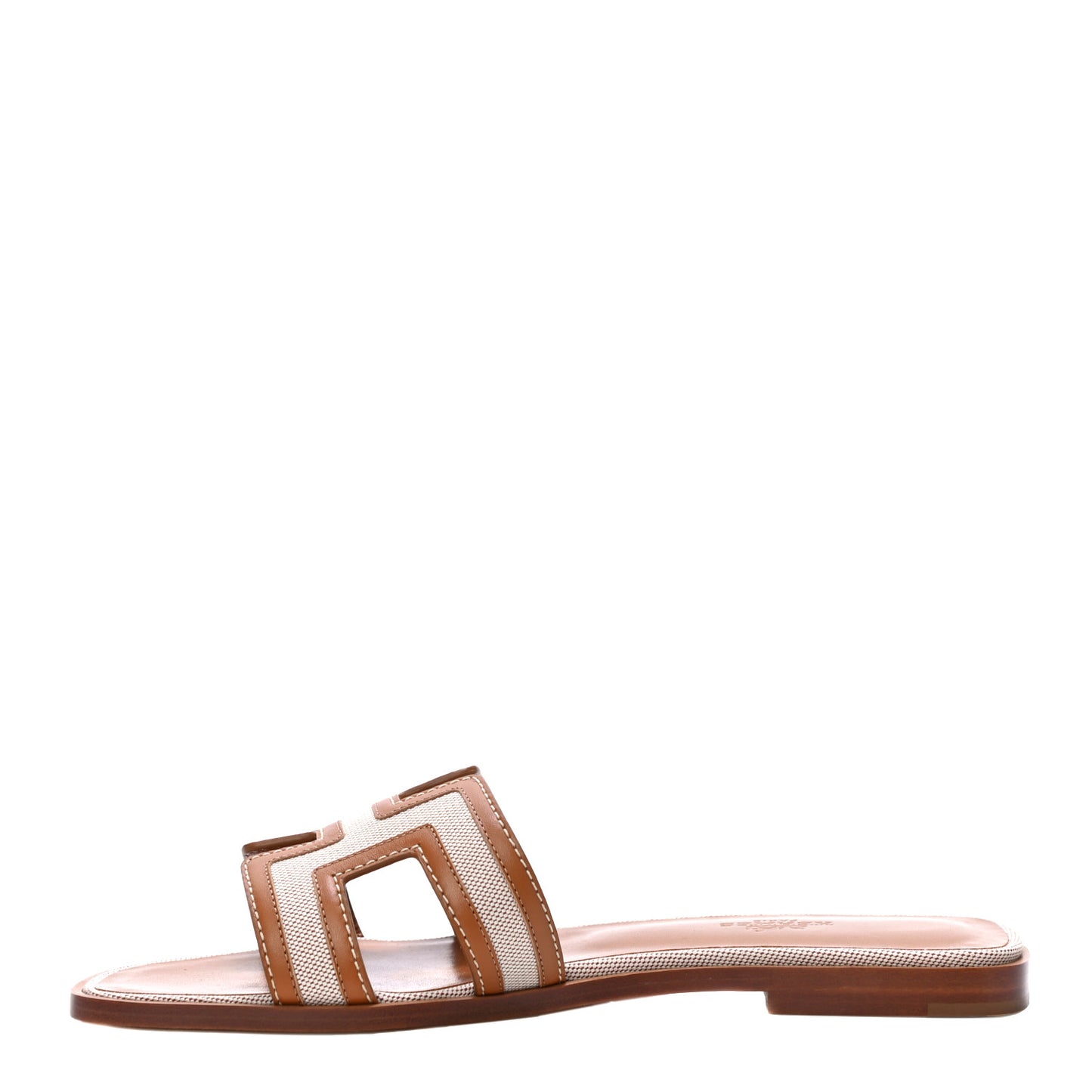 Calfskin Canvas Oran Sandals 38 Noisette Beige Dore