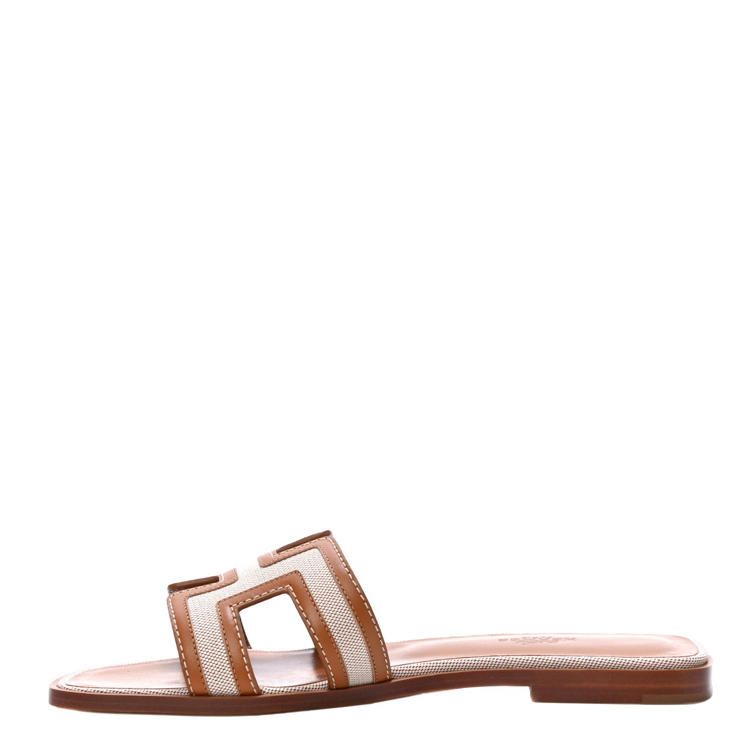 Hermes Calfskin Canvas Oran Sandals 38 Noisette Beige Dore 1 of 10