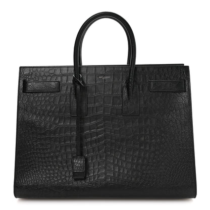 Saint Laurent Calfskin Crocodile Embossed Large Sac De Jour Carryall Black 1 of 10
