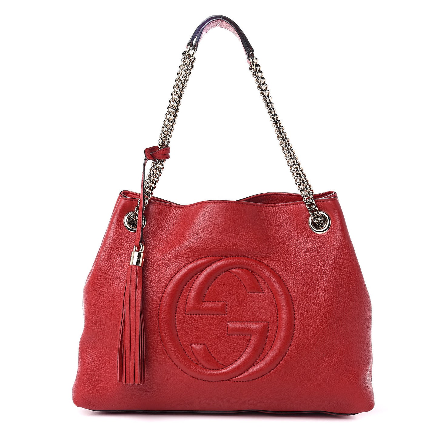 Pebbled Calfskin Medium Soho Chain Shoulder Bag Tabasco Red