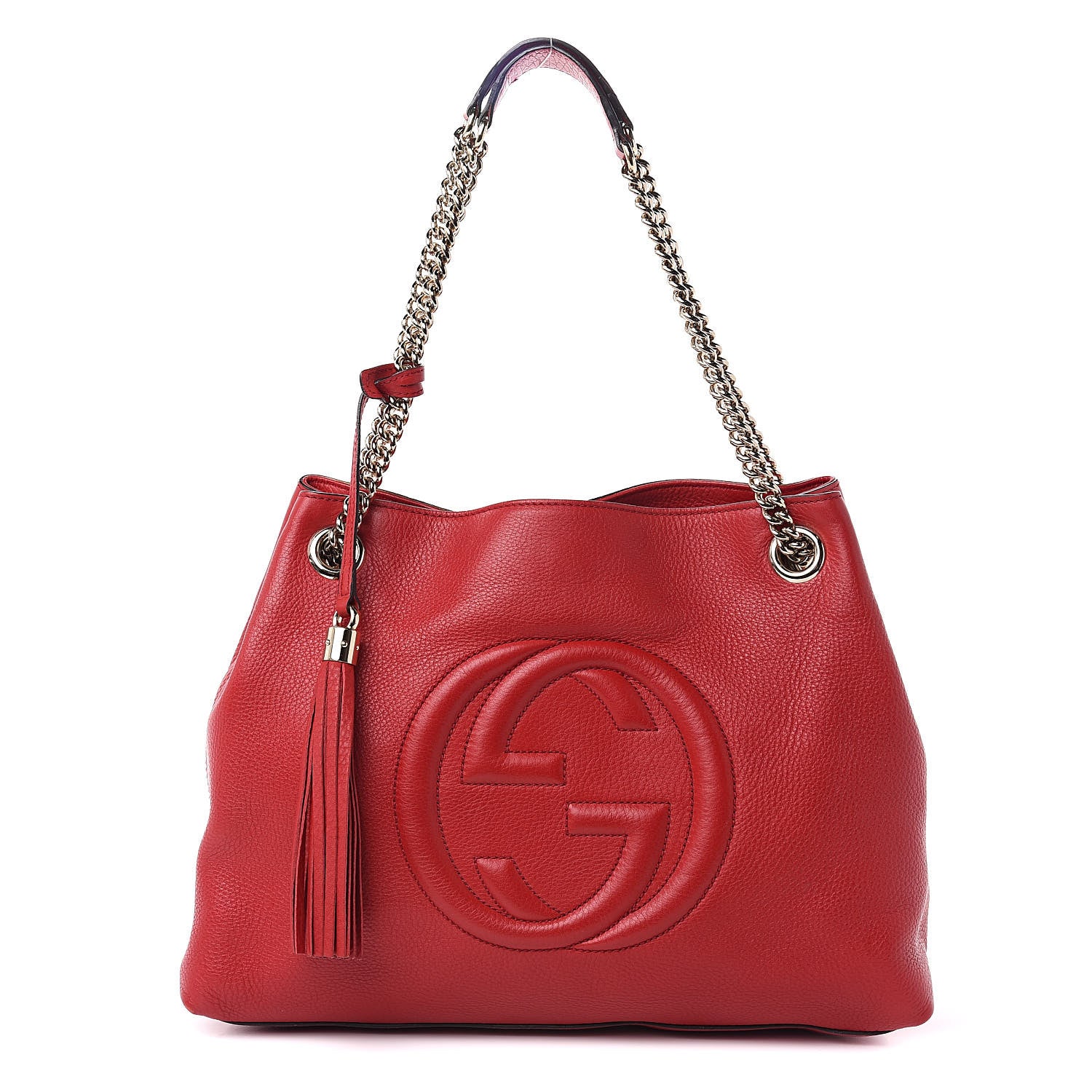 Gucci Pebbled Calfskin Medium Soho Chain Shoulder Bag Tabasco Red 1 of 11