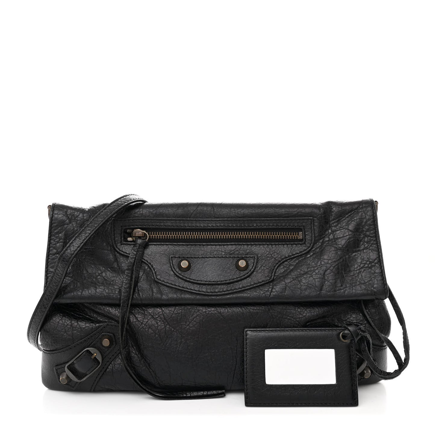 Agneau Classic Hardware Envelope Strap Clutch Black
