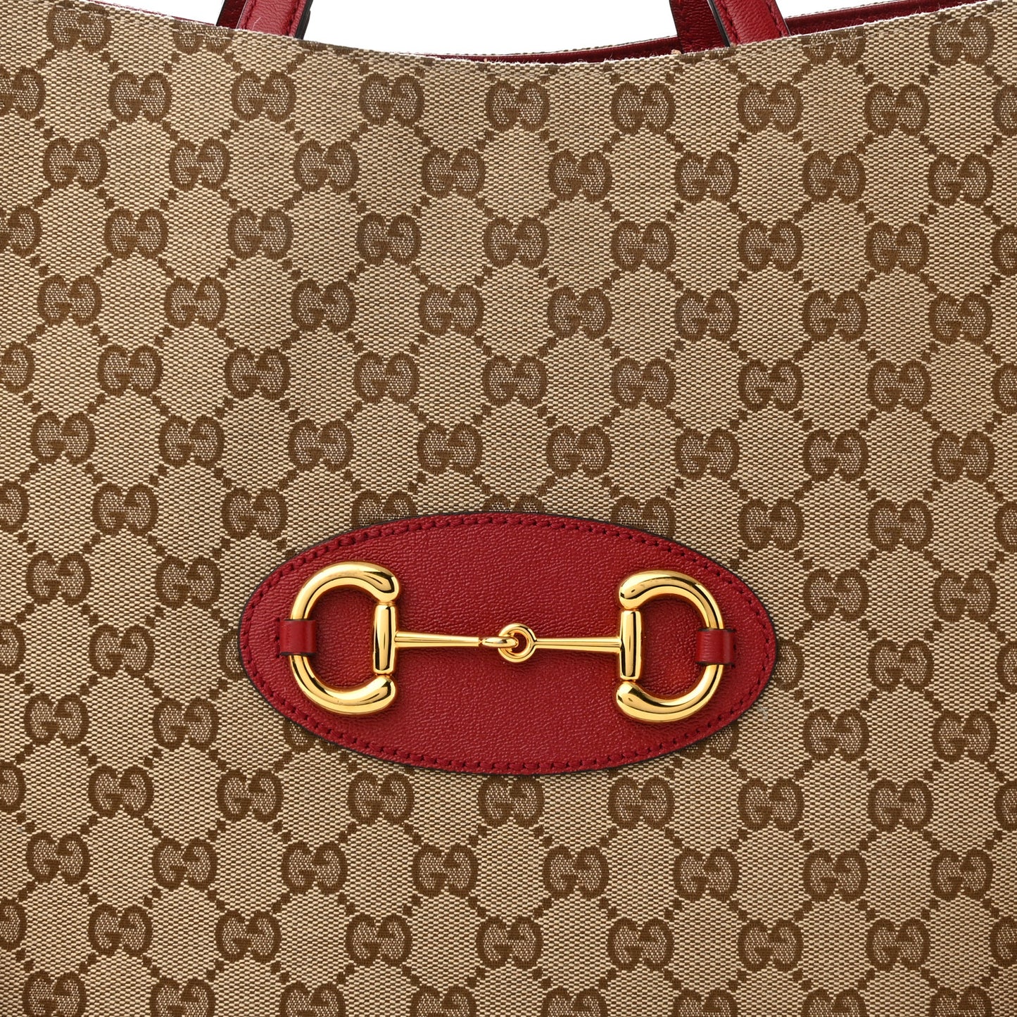 Monogram New Sakai Calfskin Lux Large Horsebit 1955 Tote Bag Beige Ebony New Cherry Red