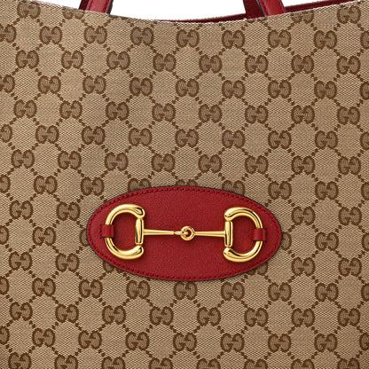 Gucci Monogram New Sakai Calfskin Lux Large Horsebit 1955 Tote Bag Beige Ebony New Cherry Red 8 of 11