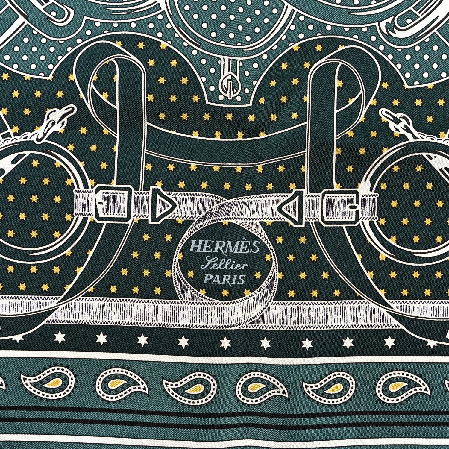 Hermes Silk Eperon D'Or Bandana Shawl 55 Vert Cypres White 2 of 3