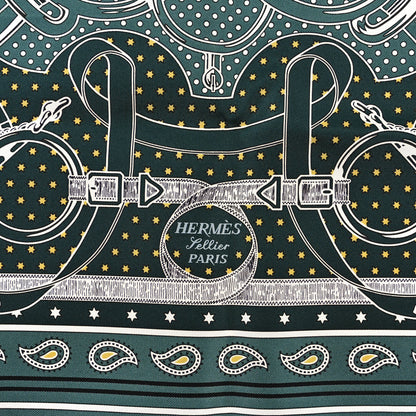 Hermes Silk Eperon D'Or Bandana Shawl 55 Vert Cypres White 2 of 3
