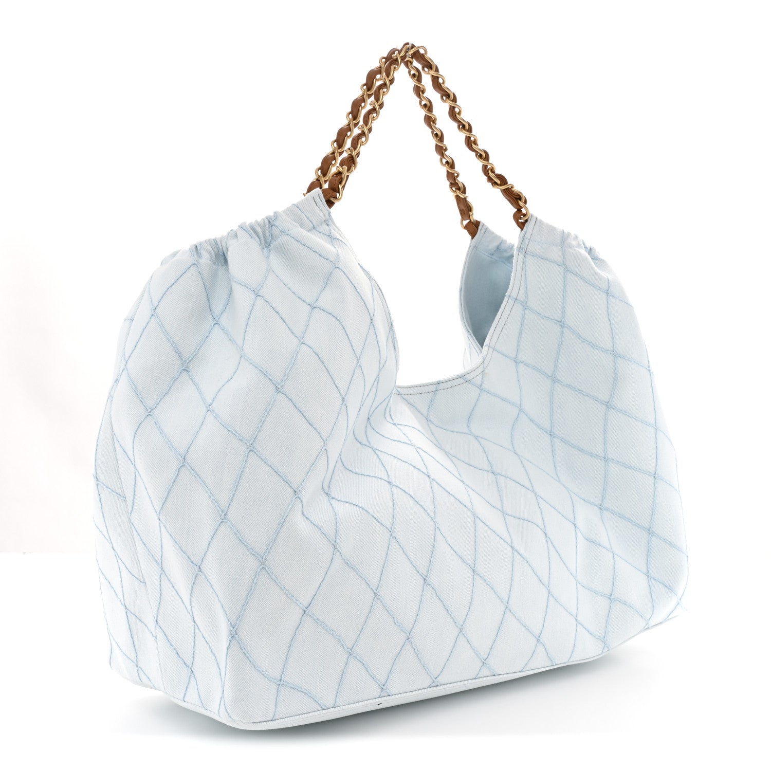 Chanel Denim Calfskin Quilted Coco Beach Small Shopping Tote Light