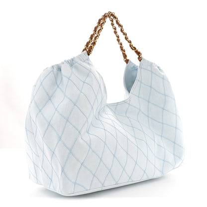 Chanel Denim Calfskin Quilted Coco Beach Small Shopping Tote Light Blue Brown 4 of 12