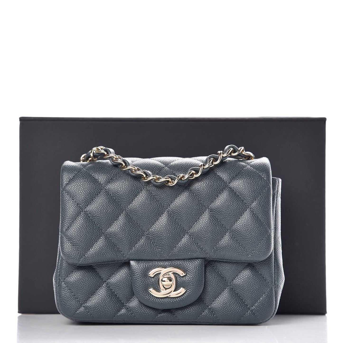 Caviar Quilted Mini Square Flap Dark Grey