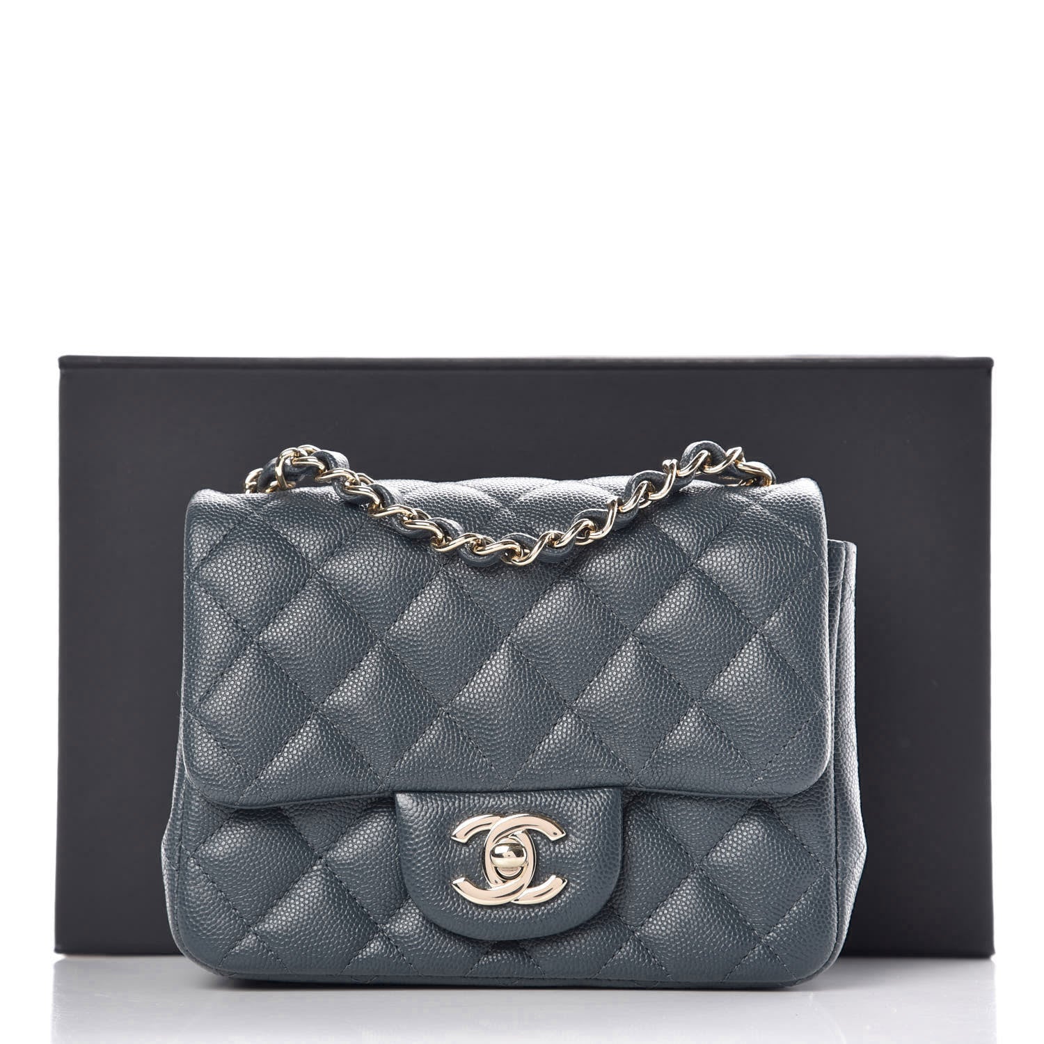 Chanel Caviar Quilted Mini Square Flap Dark Grey 9 of 9