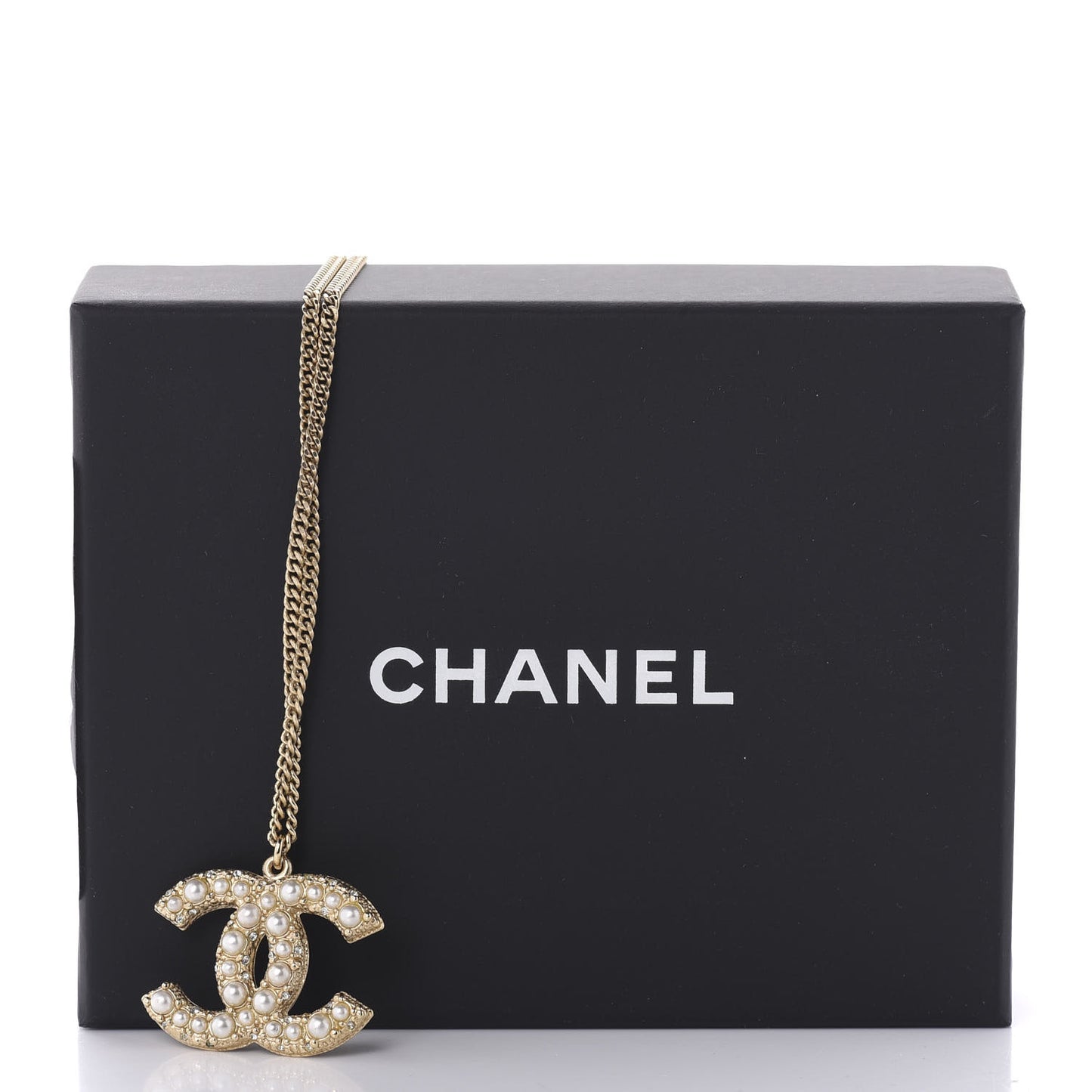 Pearl Crystal CC 100th Anniversary Pendant Necklace Light Gold