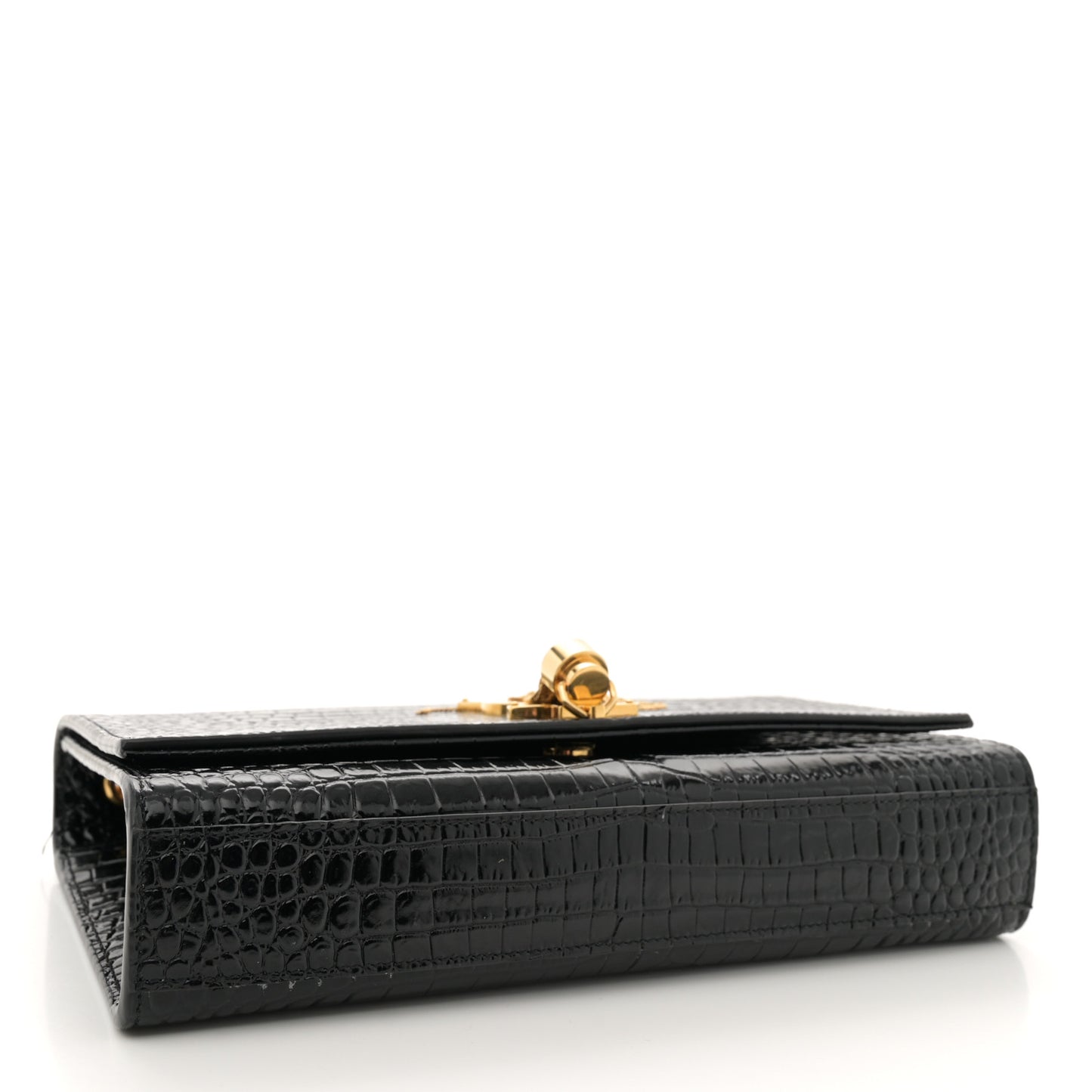 Calfskin Crocodile Embossed Medium Classic Monogram Kate Tassel Satchel Black