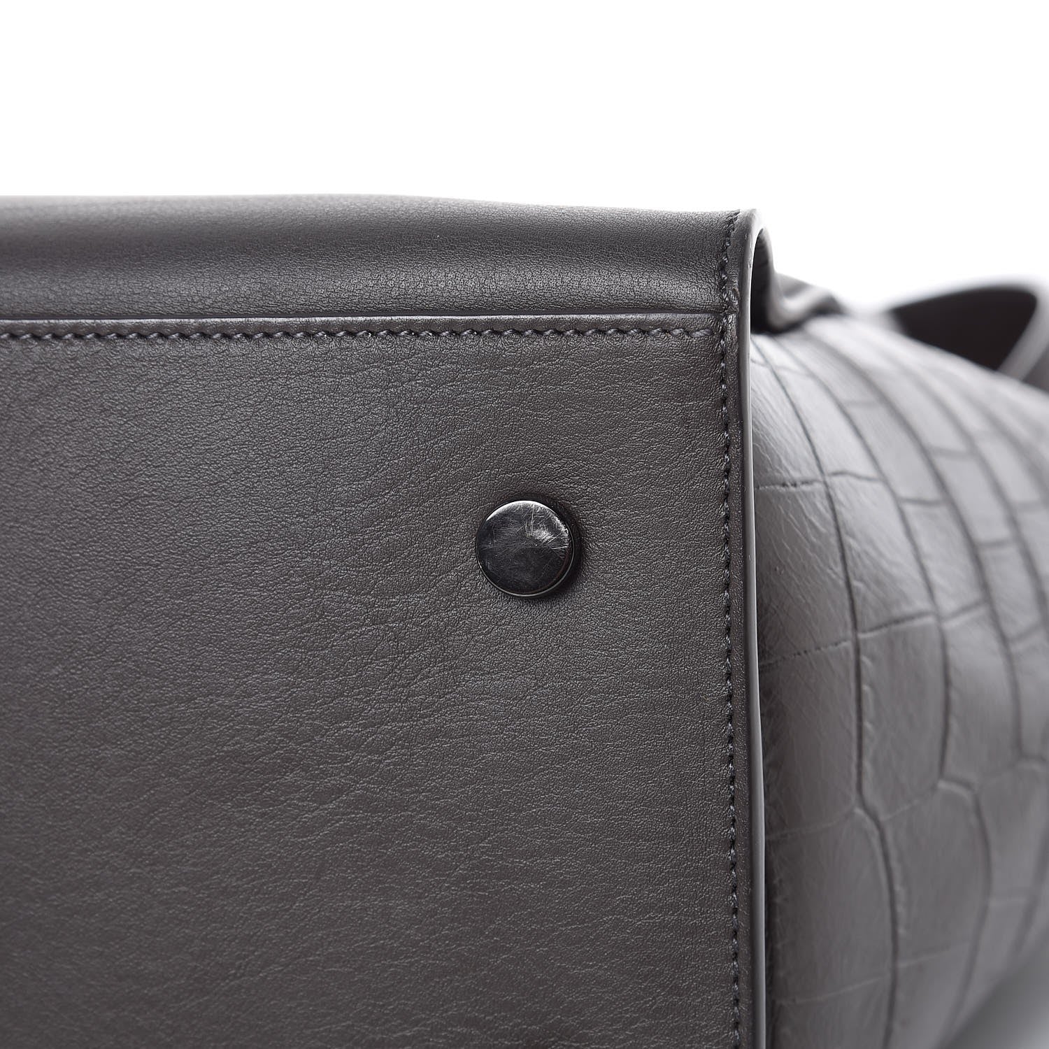 Saint Laurent Calfskin Crocodile Embossed Small Monogram Downtown Cabas Earth 9 of 9