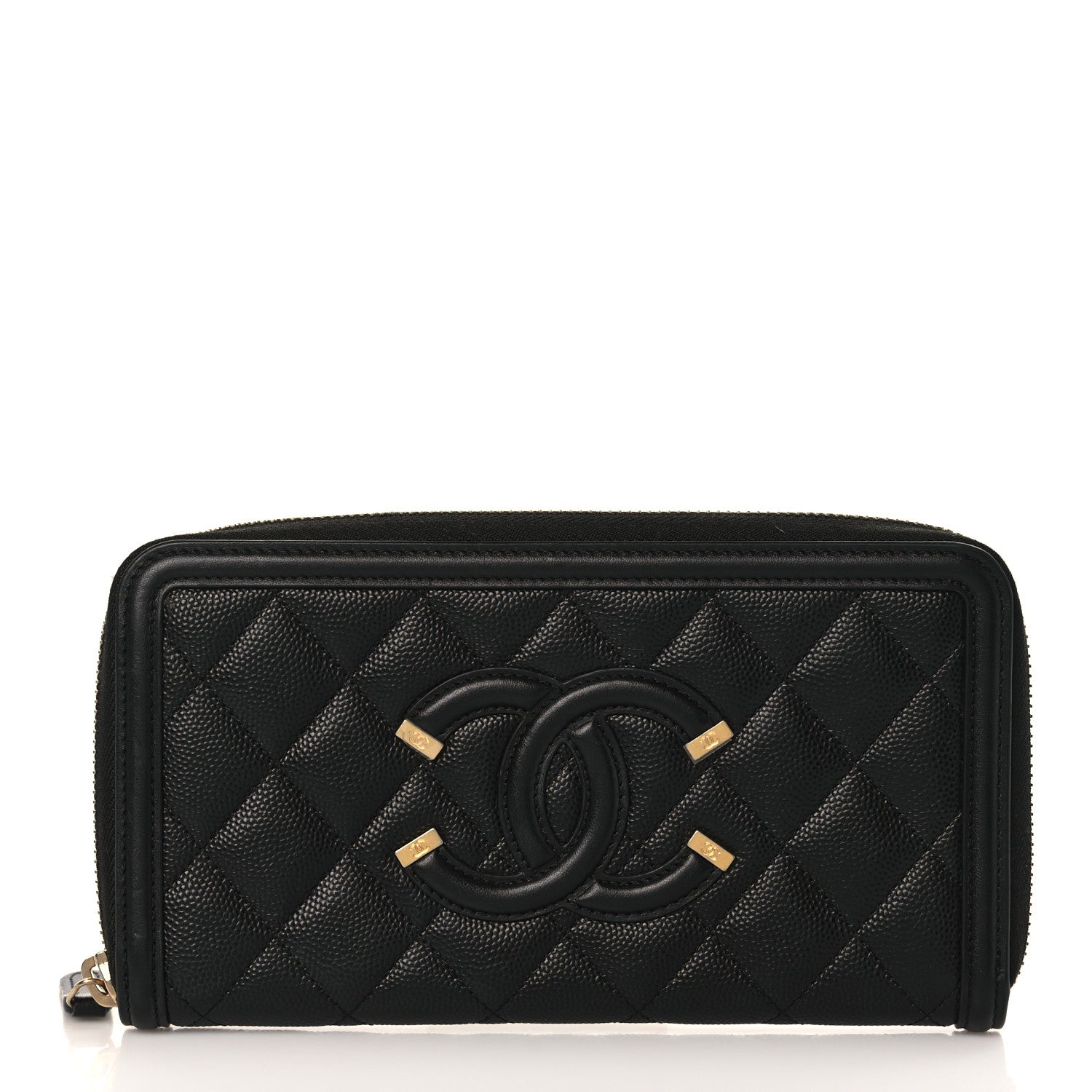 Chanel Caviar Quilted Filigree Zip Around Wallet Black 1 of 8
