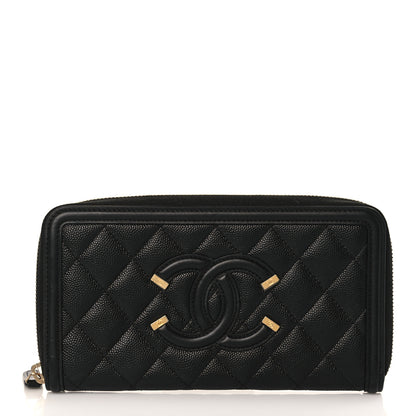 Chanel Caviar Quilted Filigree Zip Around Wallet Black 1 of 8