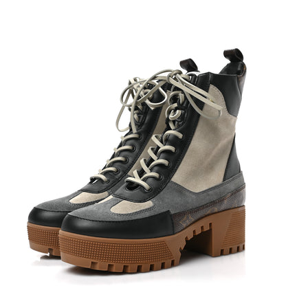 Louis Vuitton Suede Calfskin Monogram Platform Desert Boots 37 Dark Gray 3 of 6