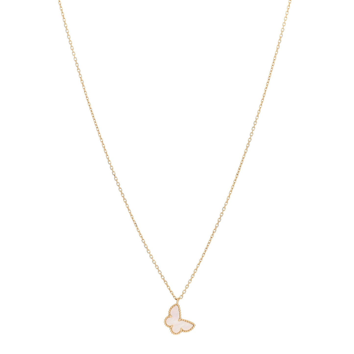 18K Yellow Gold Mother of Pearl Sweet Alhambra Butterfly Pendant Necklace