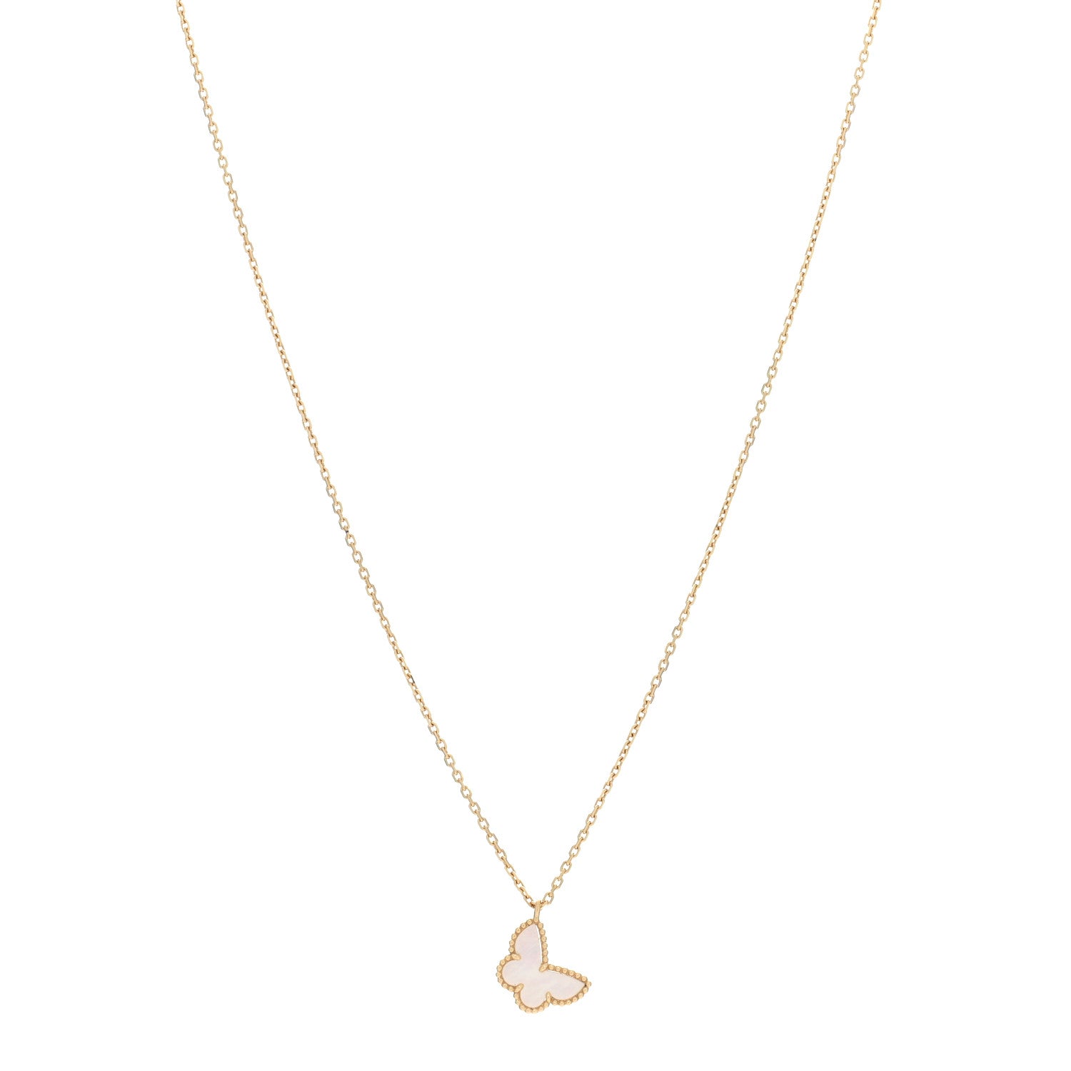 Van Cleef & Arpels 18K Yellow Gold Mother of Pearl Sweet Alhambra Butterfly Pendant Necklace 1 of 5