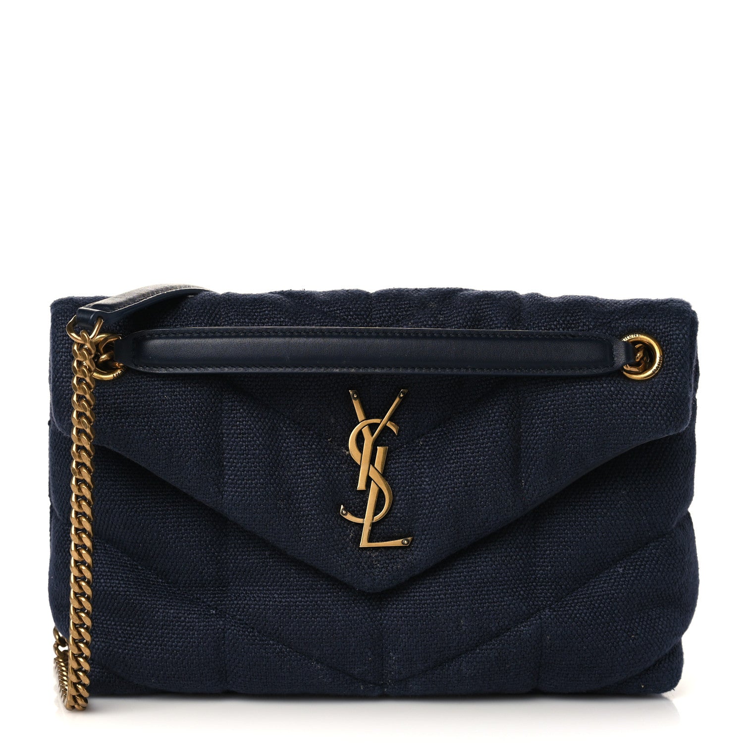 Saint Laurent Canvas Quilted Small Loulou Puffer Monogram Chain Satchel Marine 1 of 6