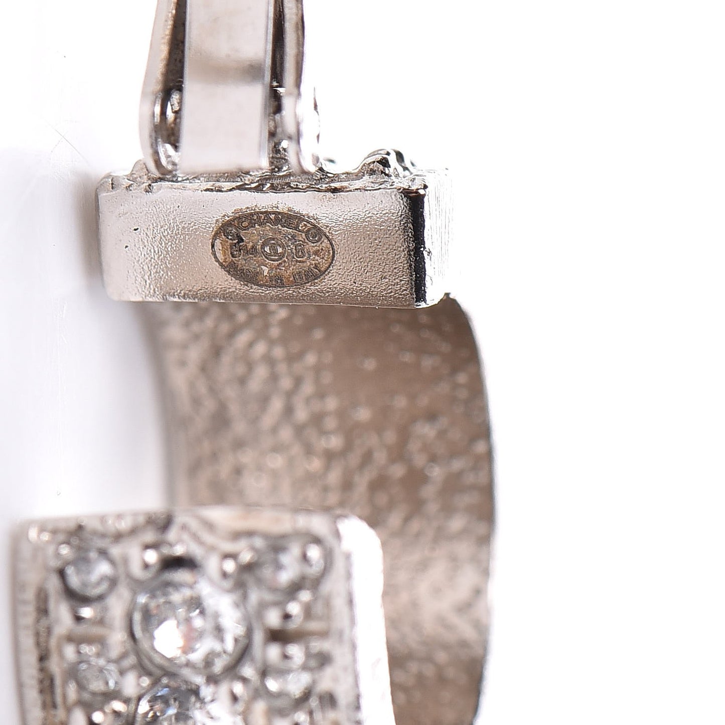 Crystal CC Hoop Clip On Earrings Silver