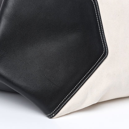Celine Canvas Smooth Calfskin Frame Tote Black White 9 of 15