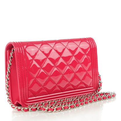 Chanel Patent Calfskin Quilted Boy Wallet On Chain WOC Pink 3 of 8