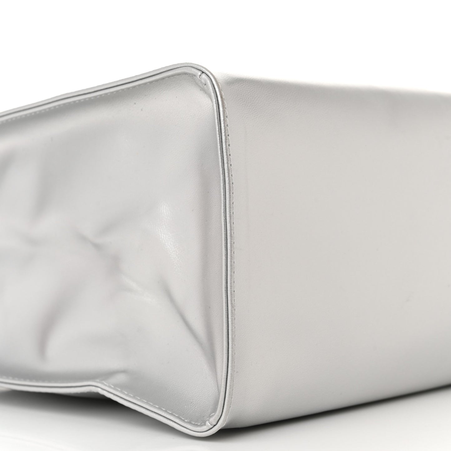 Metallic Vegan Leather Medium Shopping Bag Silver