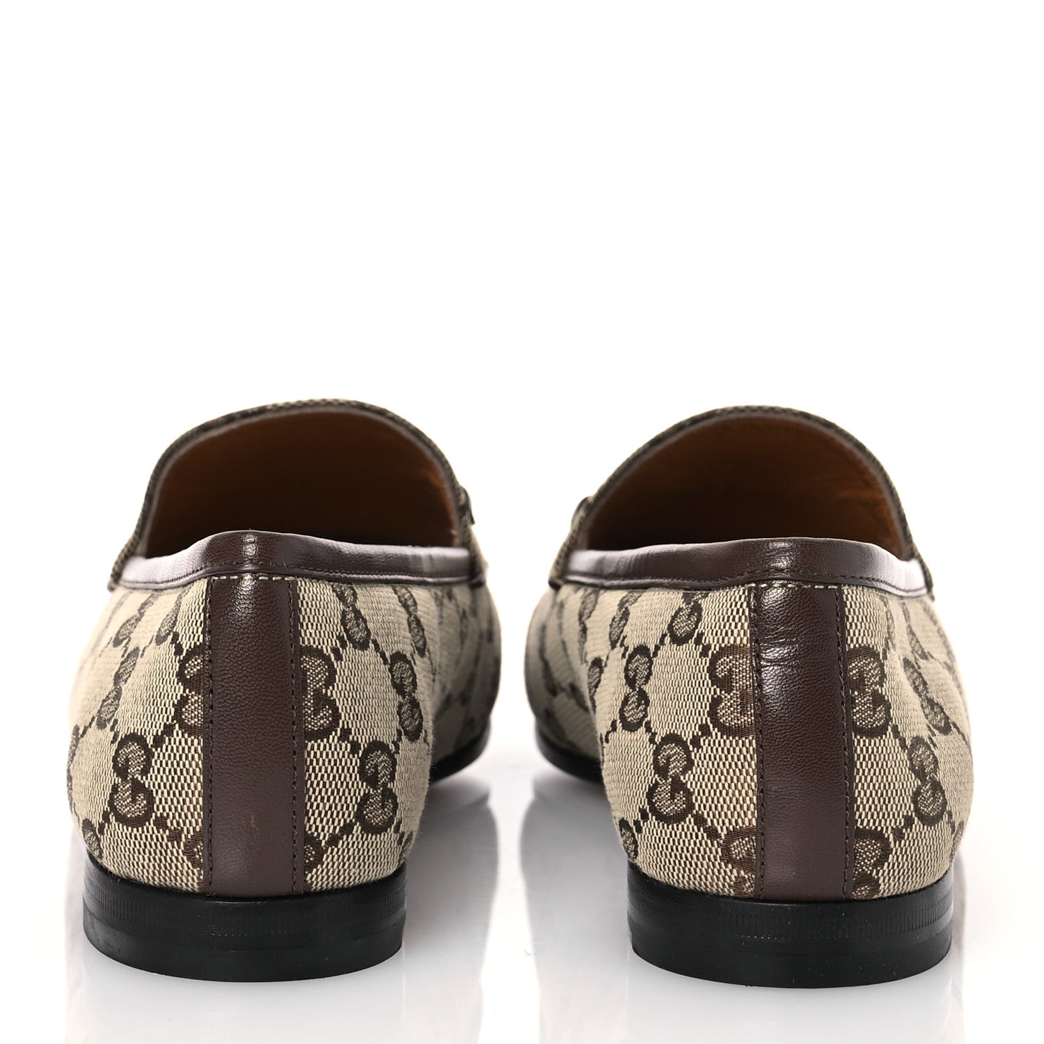 Gucci Canvas GG Monogram Horsebit Womens Jordaan Loafers 37.5 Beige Ebony New Acero 5 of 13