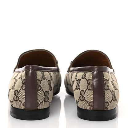 Gucci Canvas GG Monogram Horsebit Womens Jordaan Loafers 37.5 Beige Ebony New Acero 5 of 13