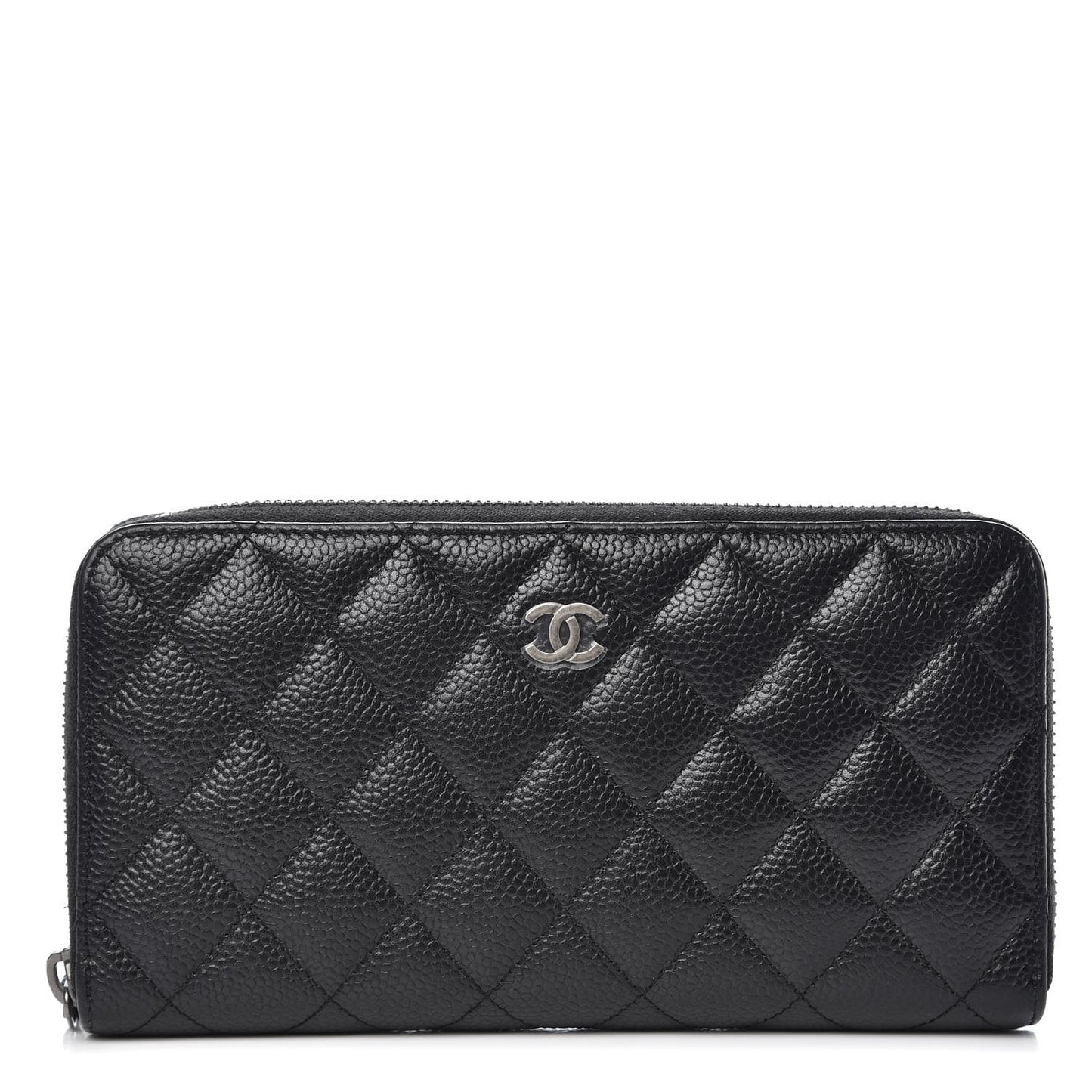 Caviar Quilted Large Gusset Zip Around Wallet Black
