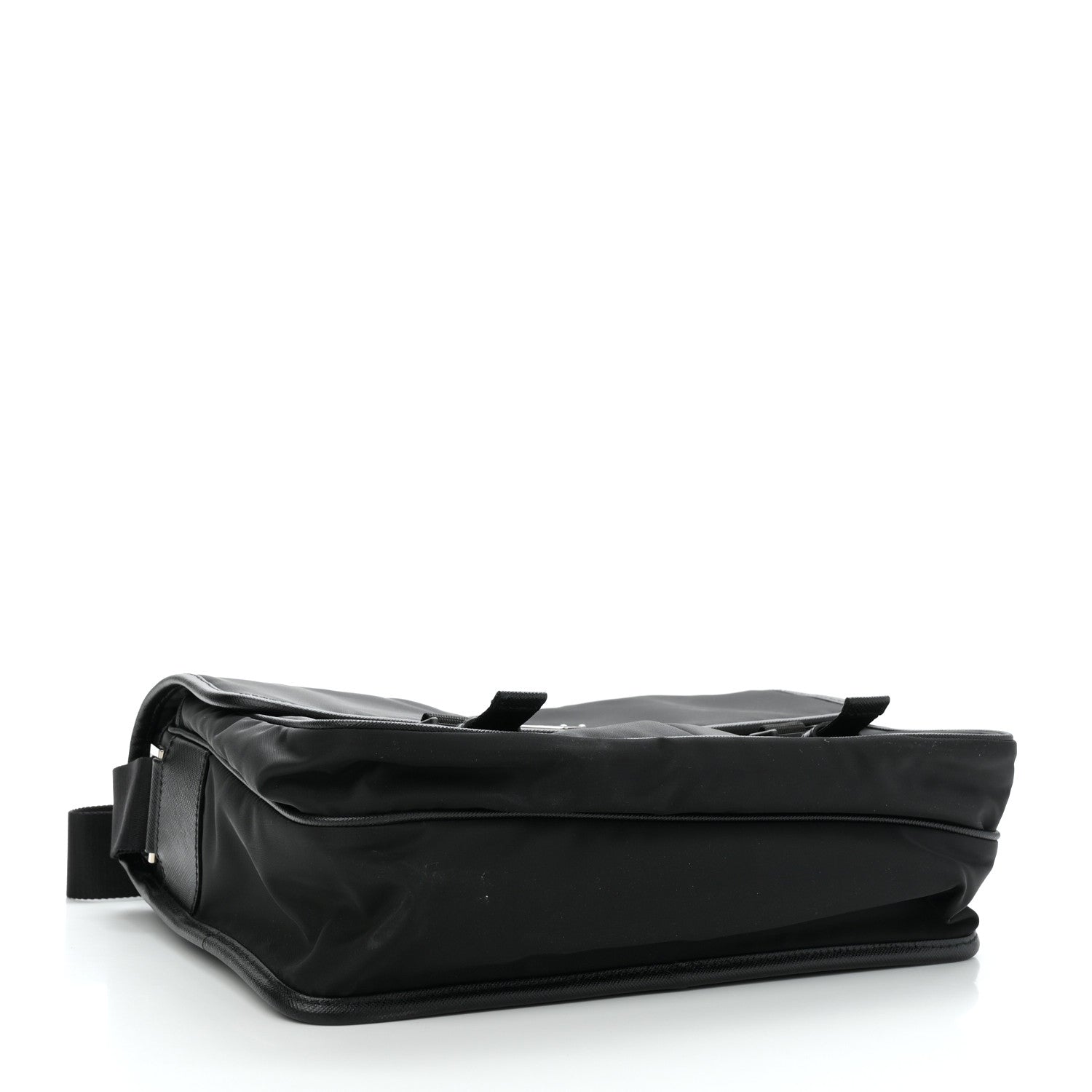 Prada Tessuto Nylon Saffiano Large Double Snap Buckle Messenger Bag Black 4 of 9