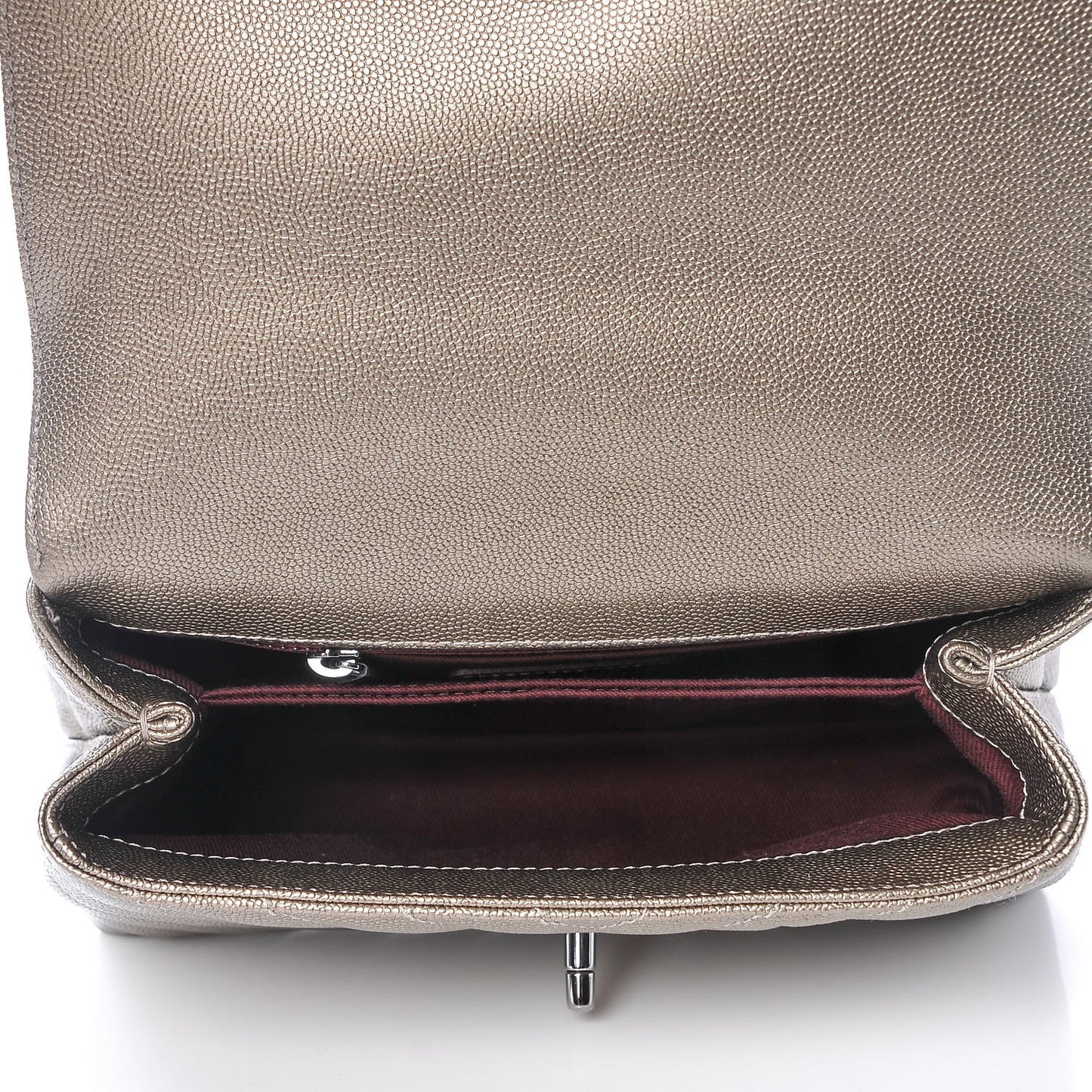 Metallic Caviar Chevron Quilted Mini Coco Handle Flap Light Gold