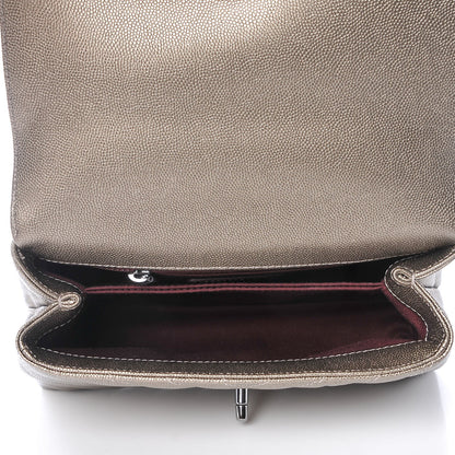 Chanel Metallic Caviar Chevron Quilted Mini Coco Handle Flap Light Gold 5 of 7