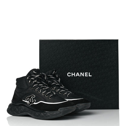 Chanel Fabric Calfskin Suede Womens CC Sneakers 38 Black 9 of 9