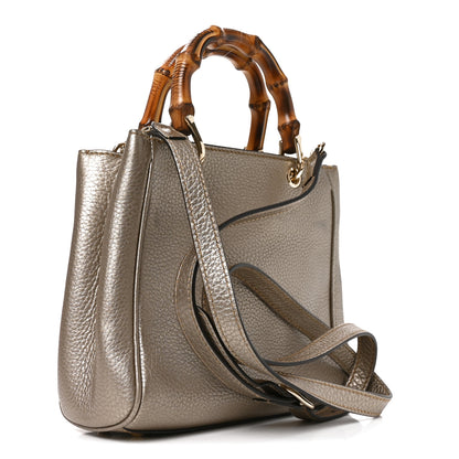 Gucci Metallic Calfskin Mini Bamboo Shopper Tote Golden Beige 2 of 9