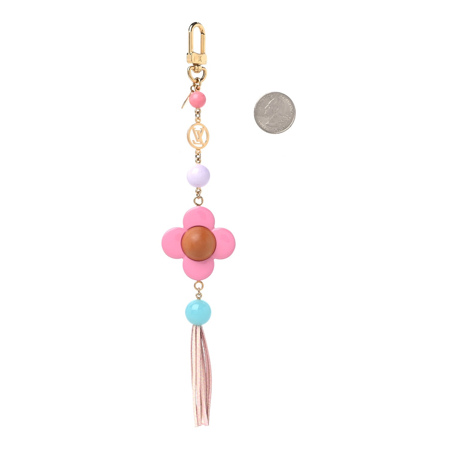 Louis Vuitton Resin Wood Vivienne Bag Charm Fuchsia Ecru White Caramel 2 of 4